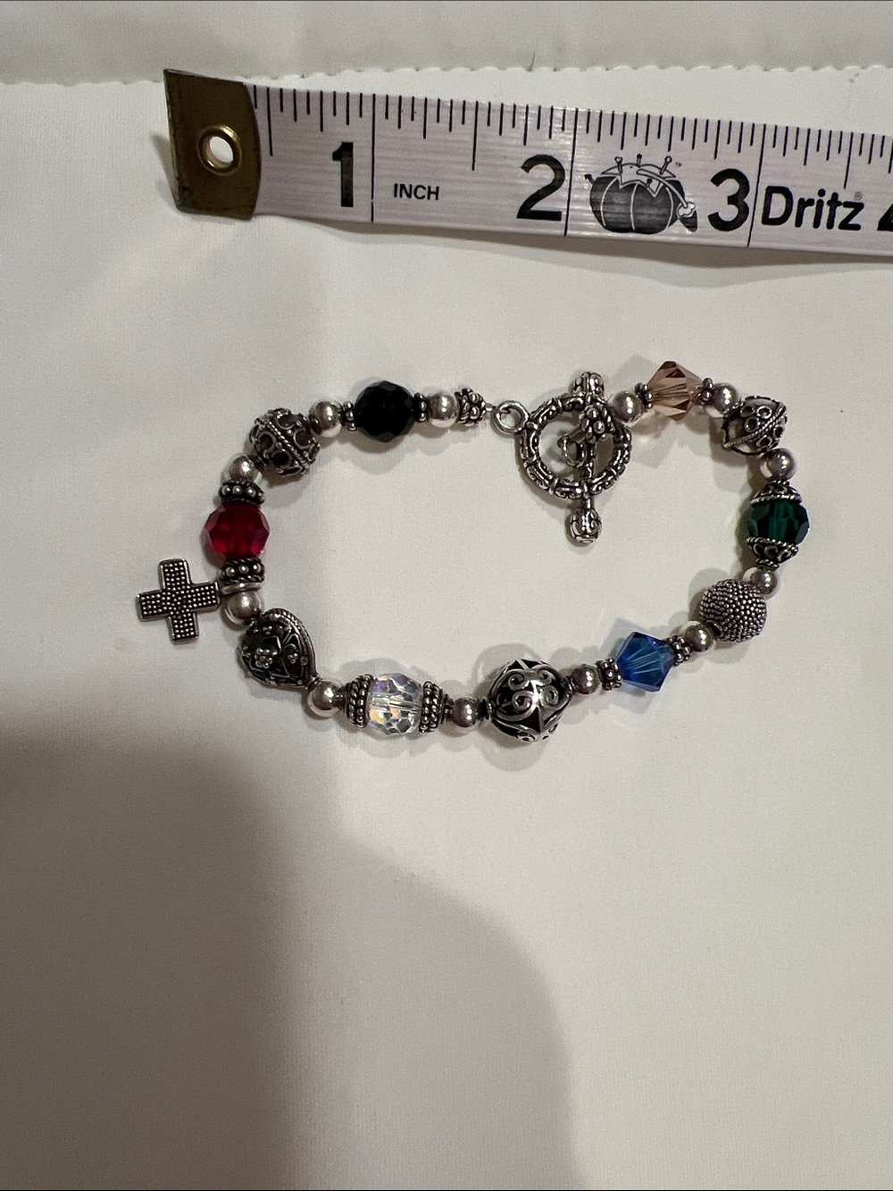 Silver Bead Bracelet with Multicolor Crystals